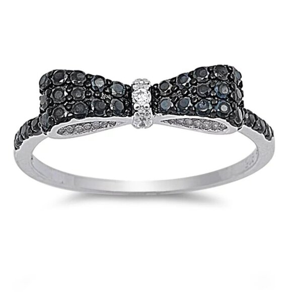 NWT Fashion Women's 925 Sterling Silver Clear Stone CZ Bow Tie Ring - Picture 3 of 5